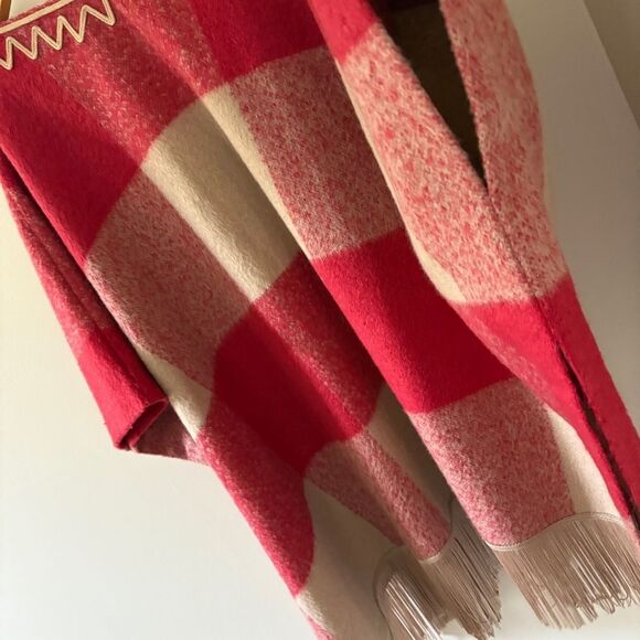 Adam Lippes for Target Red Tan Poncho Sweater Fringe & Tassel Women's 3X/4X Grea - Picture 5 of 12